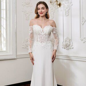 Darius Cordell - WT4842 basque waist long sleeve crepe dress